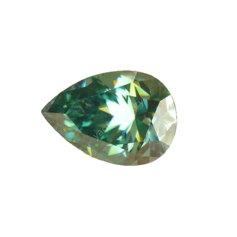 Certified Pear-Shaped Blue-Green Moissanite Gemstone with Silicon Carbide Ring Face 3x5mm 0.35ct