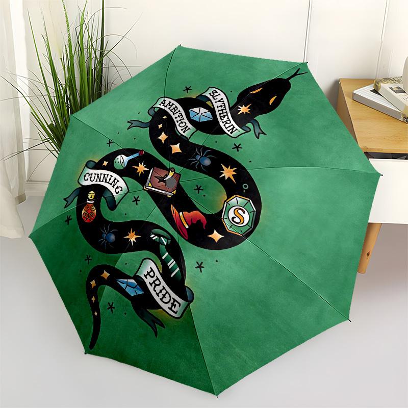 1pc Slytherin Pride Ambition Cunning Snake Umbrella with Plastic Handle,Suitable for All Seasons Travel Outdoor Multi-functional UmbrellaDCS249