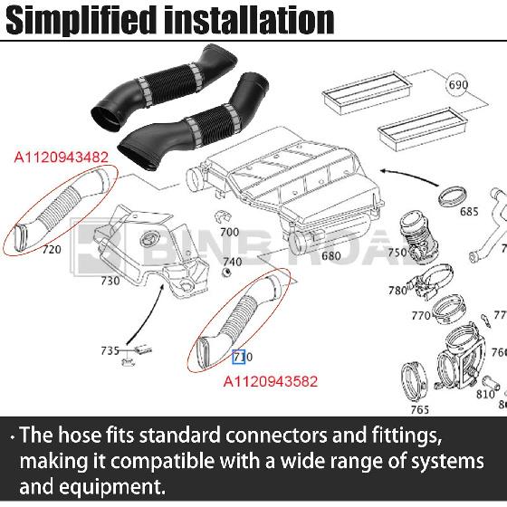 Pair of Air Intake Inlet Duct Tube Hose 1120943482 + 1120943582 Compatible with Mercedes Benz E320 3.2L 2003-2005
