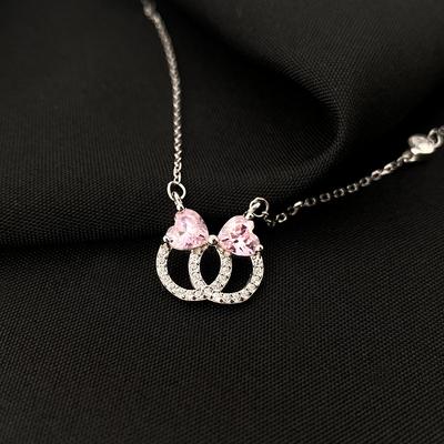Ring Diamond-inlaid Love Pink Bow Necklace Temperament Sweet Girlish Collarbone Chain