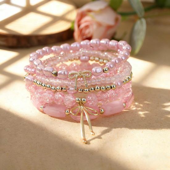 1 Set Bohemian Beaded Bracelets for Women Bow Knot Charm Holiday Bracelets Stackable Stretch Bracelets for Beach Summer Vacation Party