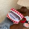 Women's Red Plaid Large-Capacity Makeup Bag – Cute Mini Storage for Lipstick, Camera, and Miscellaneous Items