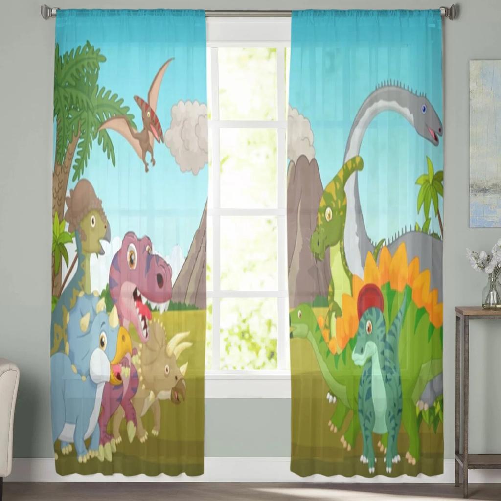 Forest Cartoon Dinosaur Tulle Sheer Window Curtains For Living Room The Bedroom Modern Chiffon Voile Curtains Fabric Drapes