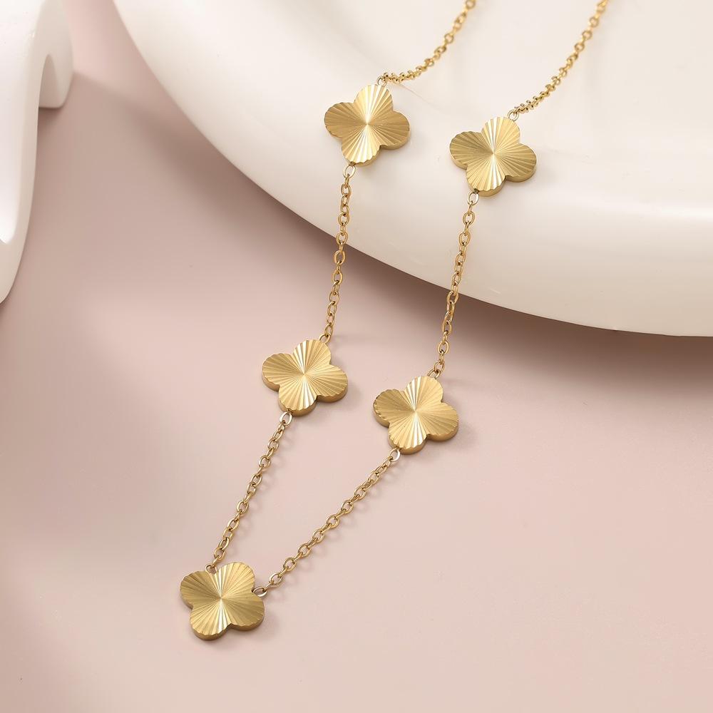 5PCS Clover Necklace Bracelet Earnail Ring 18K Gold Titanium Steel Women's Jewelry Set Set