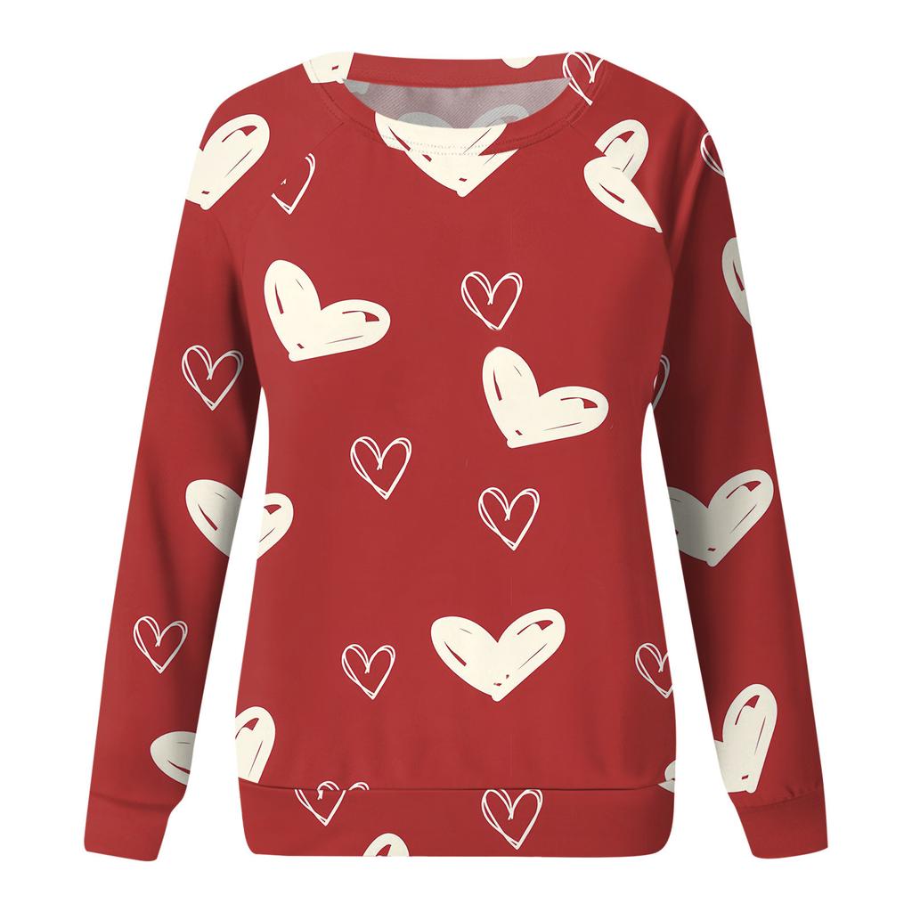 Women's Fashion Casual Long Sleeve Valentine's Day Printed Round Neck Sweatshirt Top