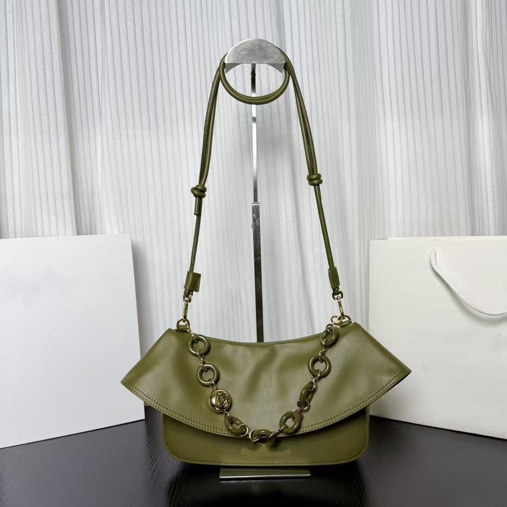 Genuine leather flip-top classic and fashionable tote bag, high-end light luxury chain underarm wave bag