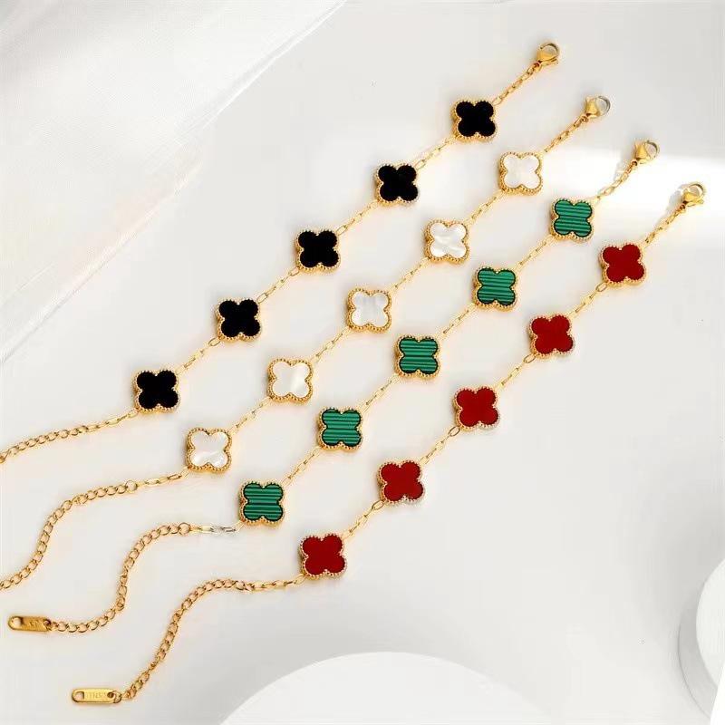 Bracciale Quadrifoglio Fortunato a Doppia Faccia in Madreperla Oro 18K - Stile Moda Europeo e Americano