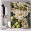 1 st Blommig Duschdraperi - Vit Blomma Digitaltryck, Vattenresistent Polyester, Endast Handtvätt, Inkluderar Krokar