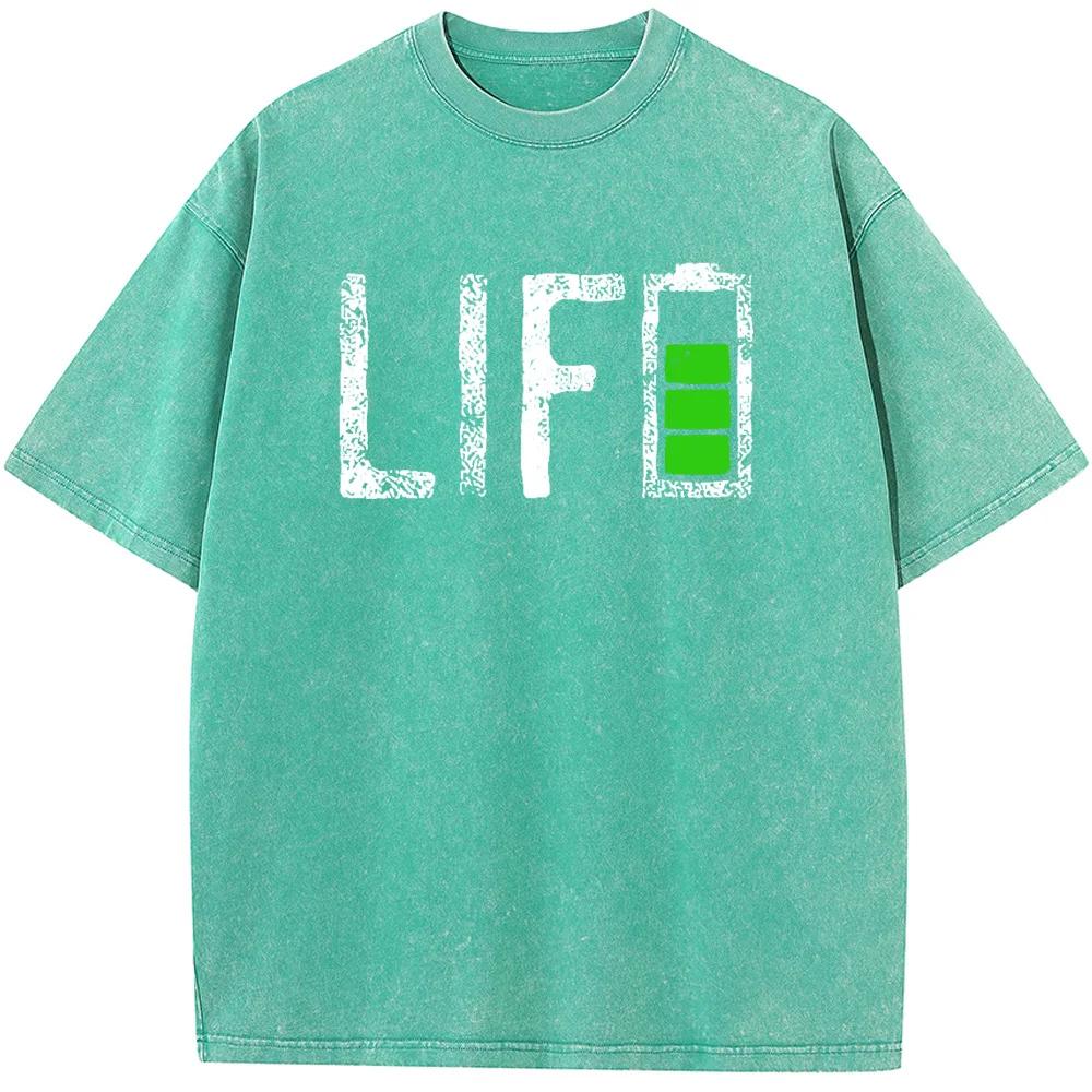 Men Casual Cotton Short Sleeve T-shirts Battery Life Letter Men's T-Shirt Men Women Casual Fashion Oversized T-shirt