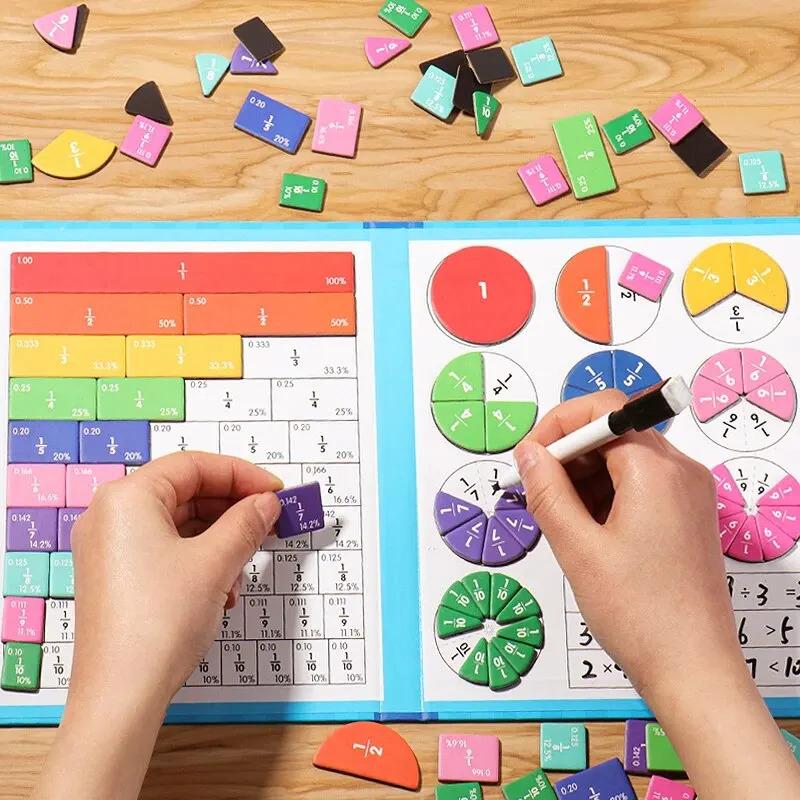 Magnetic Fraction Puzzles, Montessori Math Learning Toys For Kids, Stem Educational Fraction Tiles Set For Hands-On Arithmetic