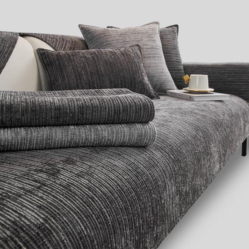1Pc Striped Chenille Sofa Cover For Living Room Pets Kids Anti-Dirty Sofa Towel Mat Solid Color Non-Slip Couch Cushion Slipcover