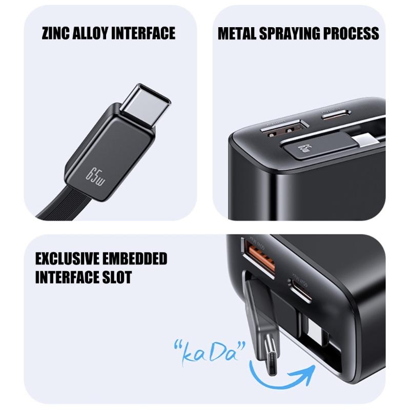 65W Chargers Featuring Retractable Cable Design For High Speed PD Charging Of Smartphones And Laptops