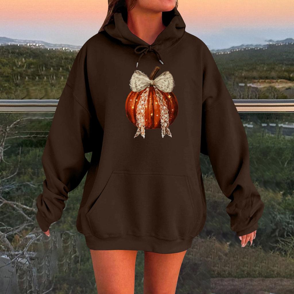 Women's Long-sleeved  Oversized Dropped Shoulder Sleeves Women's Hooded Halloween Print Plush Sweatshirt