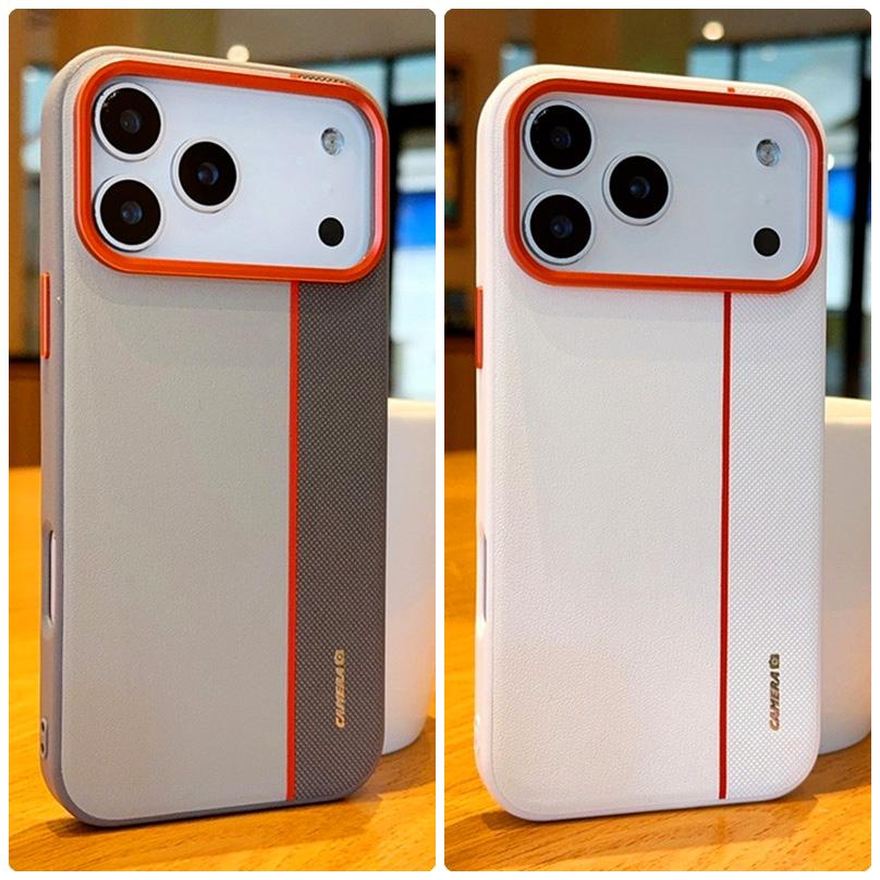 Colorful Faux Leather Red Lens Ring Raised Protective Lens Case For iPhone 17 Pro Max 17 Air 17 Pro 16e 16 15 + Protection Cover