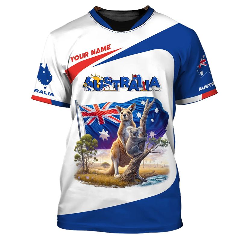 Custom Name Australia Flag Map Graphic T Shirt For Men Women Summer Casual Short Sleeve Tee Australian Animal T Shirt Kids Tops