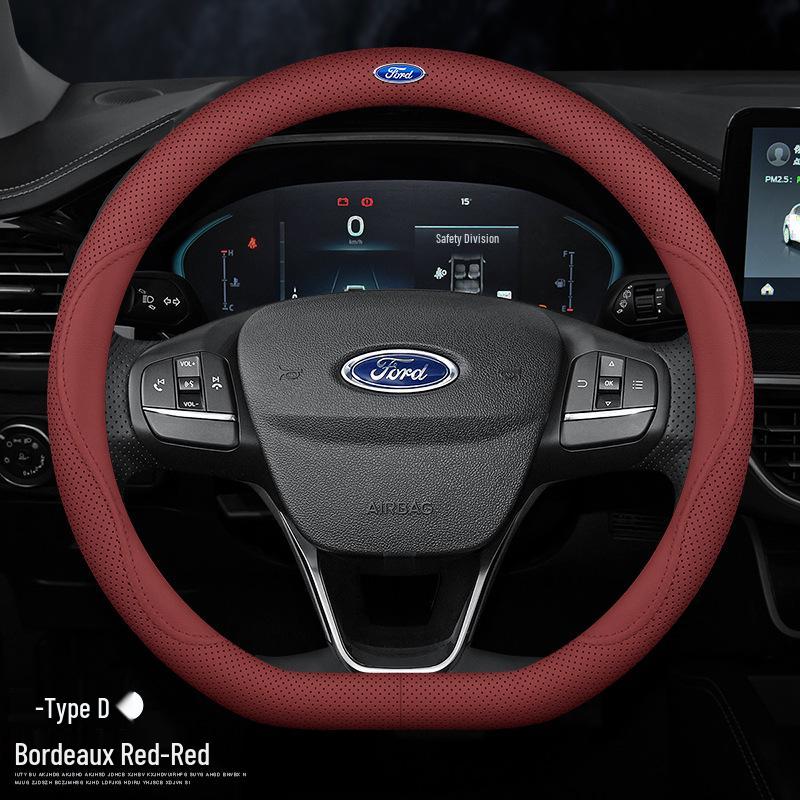 Ford Steering Wheel Cover: Genuine Leather for Mondeo, Edge, Kuga, Focus, Fiesta, Explorer, Mustang
