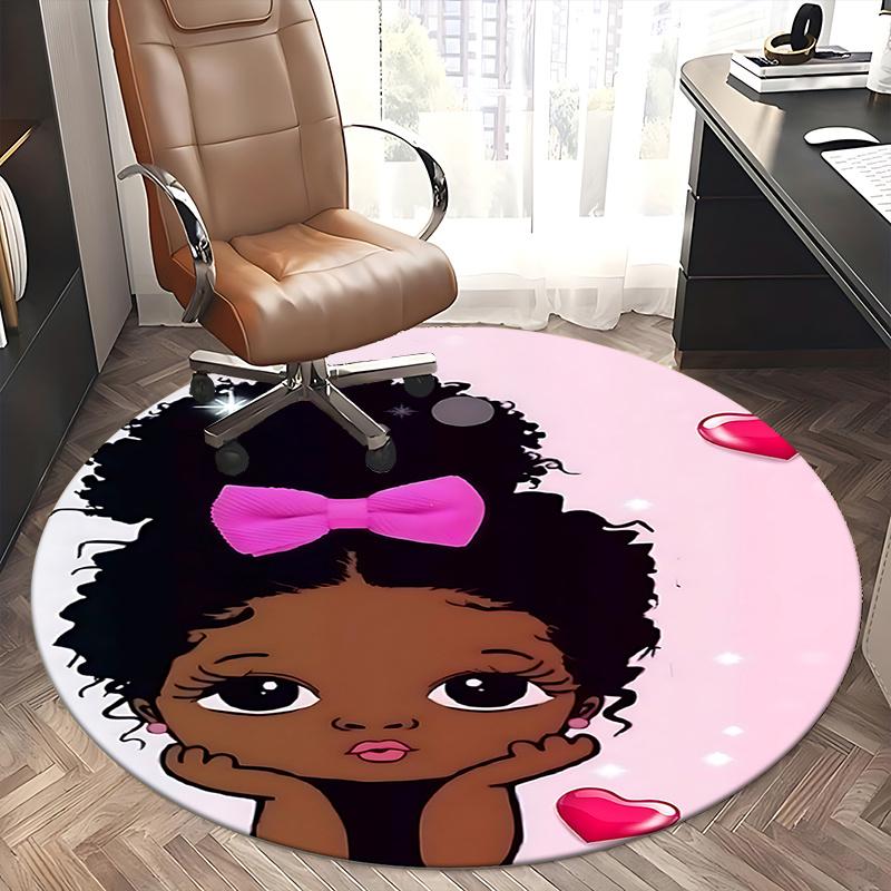 Rosa Afro-Mädchen Stuhlmatte - Runder Teppich für Heimdekoration, Büro, Wohnzimmer, Schlafzimmer Geschenk - Geeignet für verschiedene Räume0511b