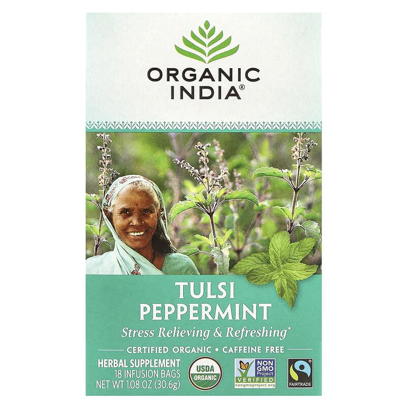 Tulsi Peppermint Tea, Caffeine Free, 18 Infusion Bags, 1.08 Oz (30.6 G)