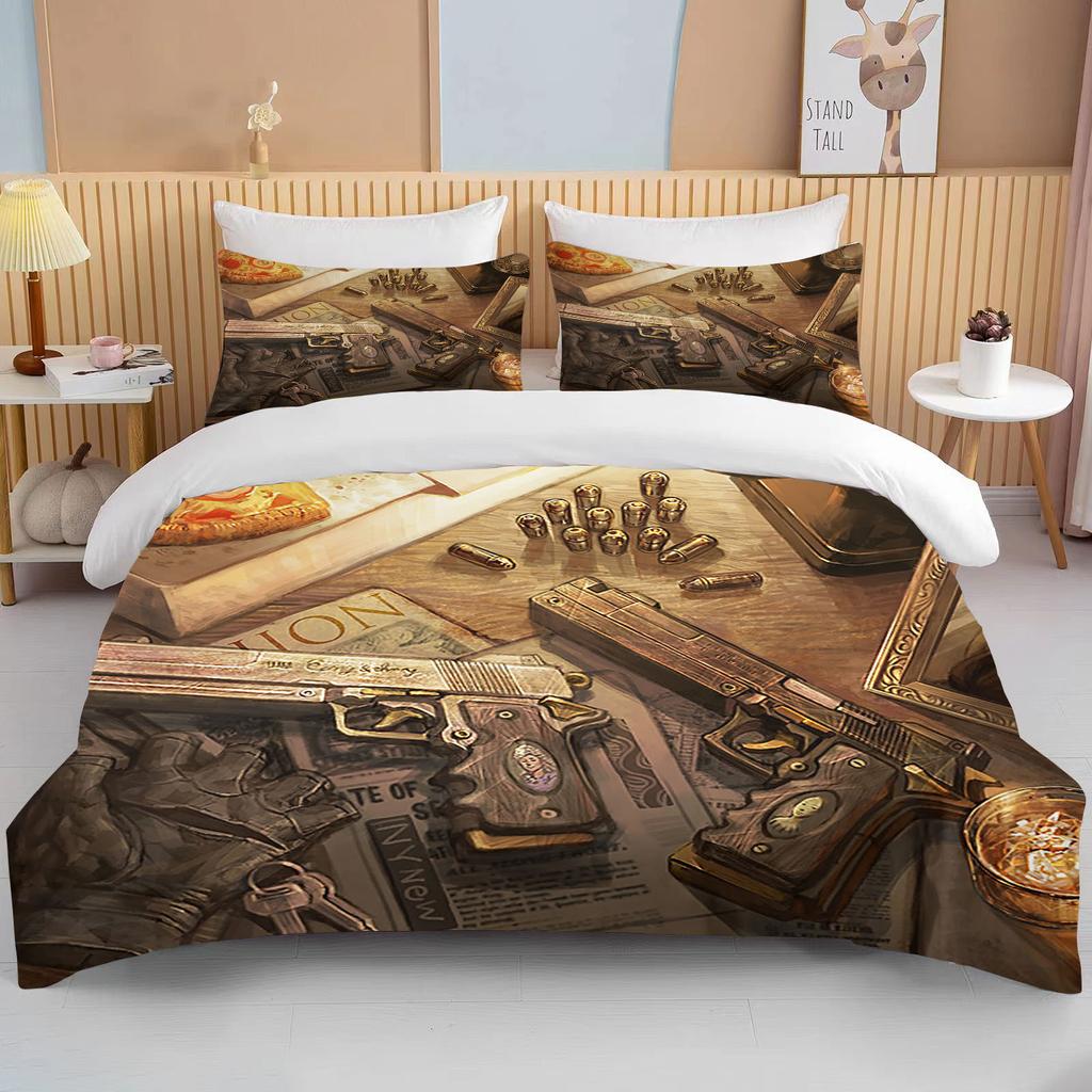 3D Rifle Revolver Cartridge Gun Comforter Bedding Set,Duvet Cover Bed Set Quilt Cover Pillowcase,King Queen Size Bedding Set