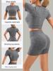 Seamless Knit Slimming Bodycon Yoga Top - Short Sleeve, Small Round Neck, Solid Color Fitness Wear