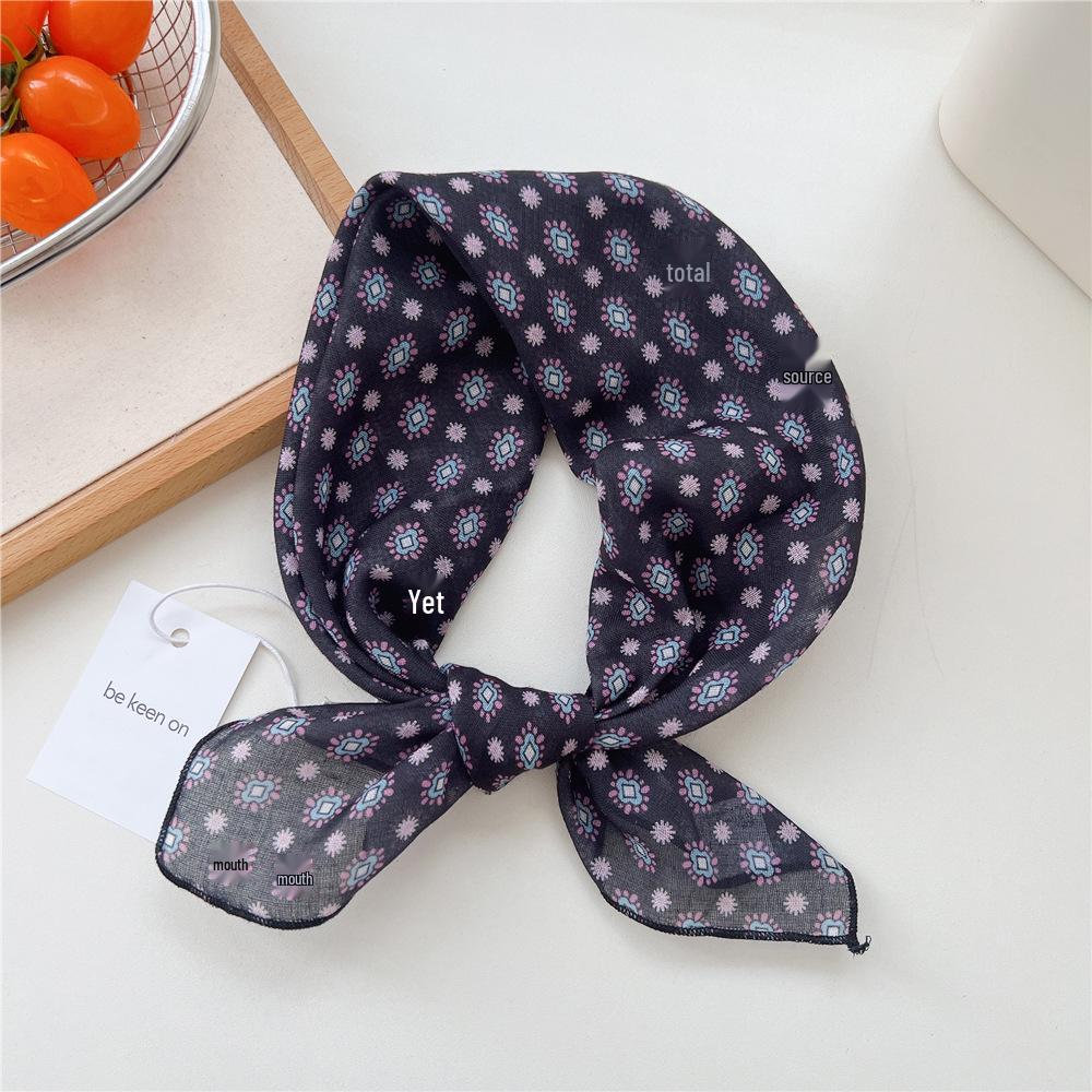 55 Floral Small Silk Scarf: Spring/Summer Korean Fashion Headscarf, Decorative Hairband, Paisley Neckerchief
