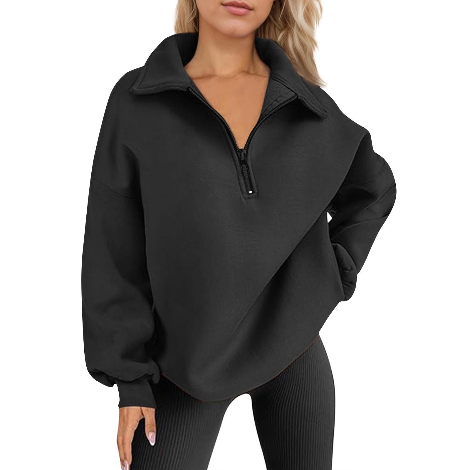 

Женская повседневная модная однотонная толстовка на молнии с длинными рукавами, топ S чёрный