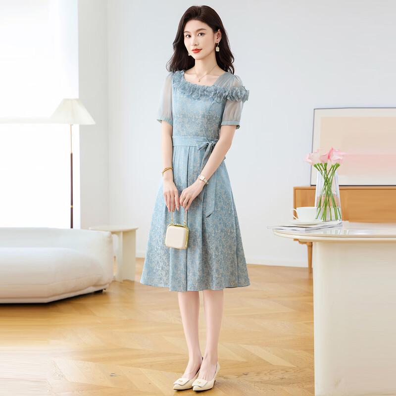 Women s Oblique Collar 3D Floral Gauze Dress L