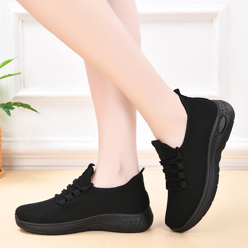 Damen Rutschfeste Weiche Sohle Netzschuhe, Atmungsaktiv Frühling/Herbst Schwarze Arbeitsschuhe