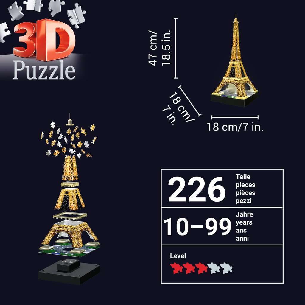 Ravensburger 3D Puzzle Eiffel Tower Night Edition 216 Pieces Finished Height 47cm 12579 1 Recommended 3D Gift Size Age 12+ [Puzzle, Puzzle,