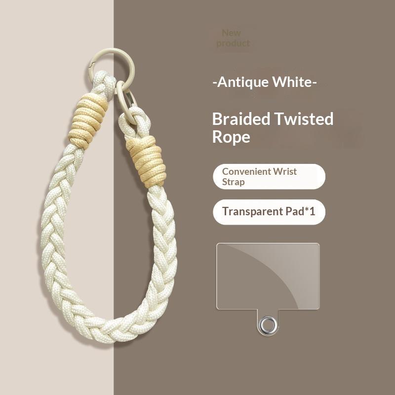 Dopamine Four-Strand Braided Short Phone Lanyard, Color-Blocked Cable-Knit Wrist Strap With Spacer, Phone Strap
