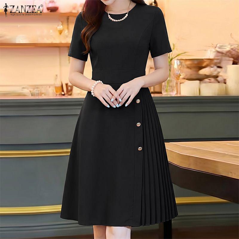 ZANZEA Lässiges Sommerkleid mit Rundhalsausschnitt und kurzen Ärmeln für Damen