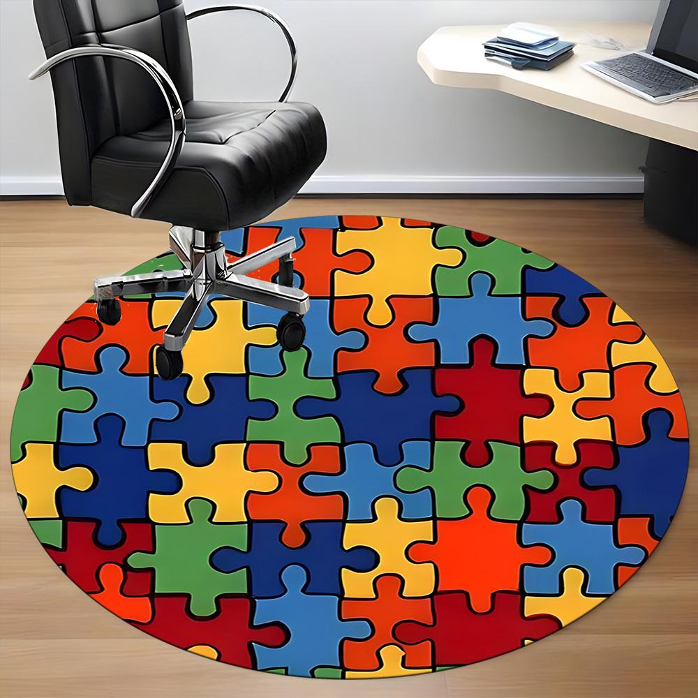 1pc Puzzle Pieces Chair Carpet for Office, Round Non Slip Durable Large Size Office Carpet, Suitable for Office
