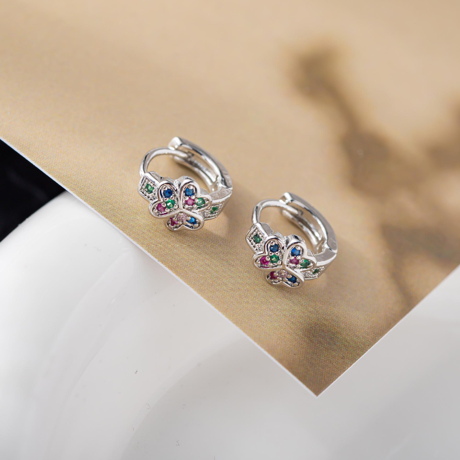 Korean-Japanese Rhinestone & Zirconia Petal Four-Leaf Clover Earrings - Non-Fading Women s Jewelry