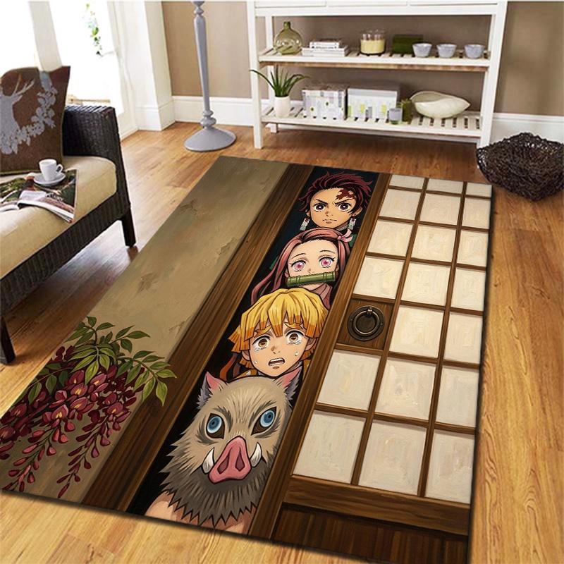 Demon Slayer Kimetsu No Yaiba Teppich für Wohnzimmer Schlafzimmer Zuhause Sofa Dekoration Kinder Spielen Rutschfeste Bodenmatte