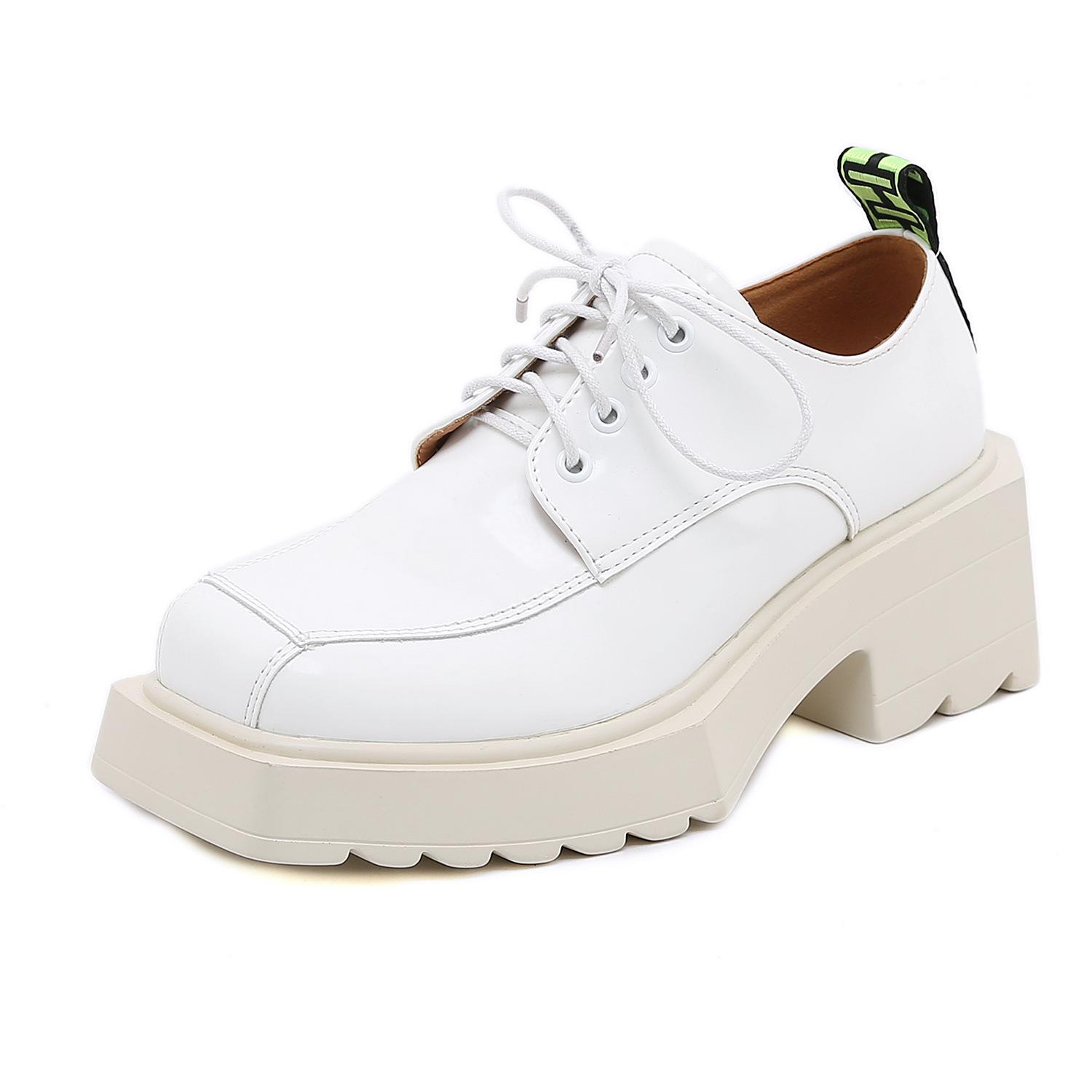 

Модные туфли на толстой подошве с квадратным носком на шнуровке спереди и толстым каблуком, сексуальные маленькие кожаные туфли 40 белый