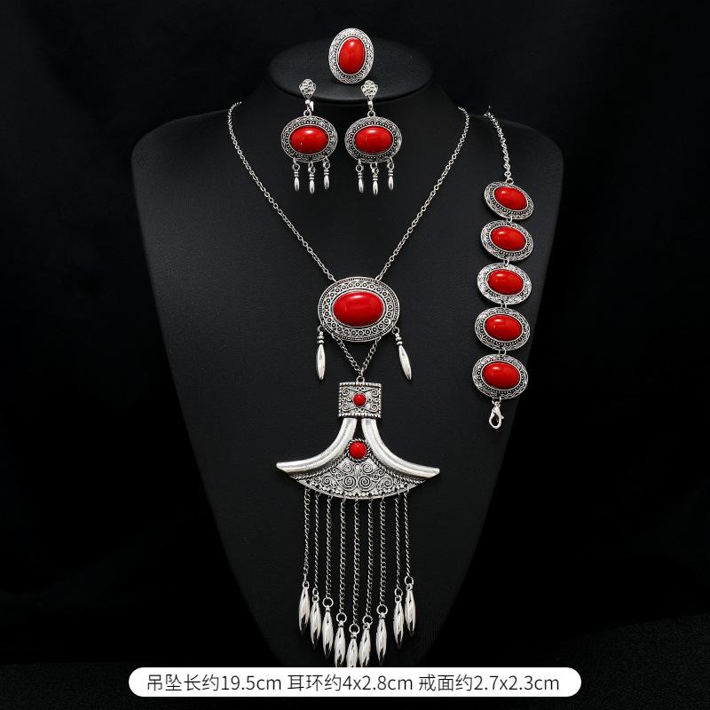 Long Tassel Necklace Vintage Exotic Bohemian Vacation Bracelet Earrings Travel Photography Suit Women