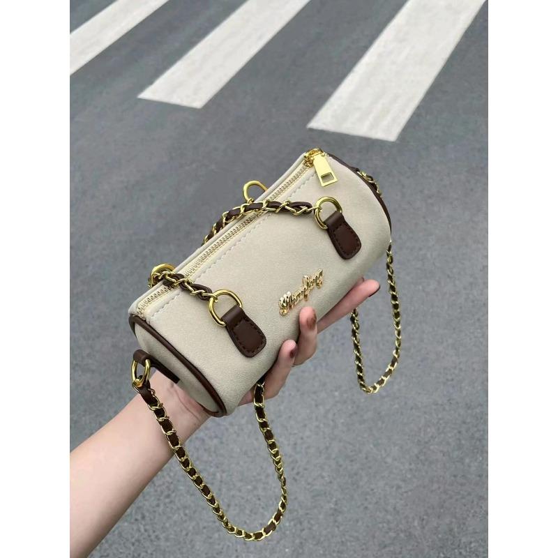 Handbag designed for Women s High-end Classic Niche Diamond Chain Cylinder Bag Beige Brown Color-block Crossbody Bag