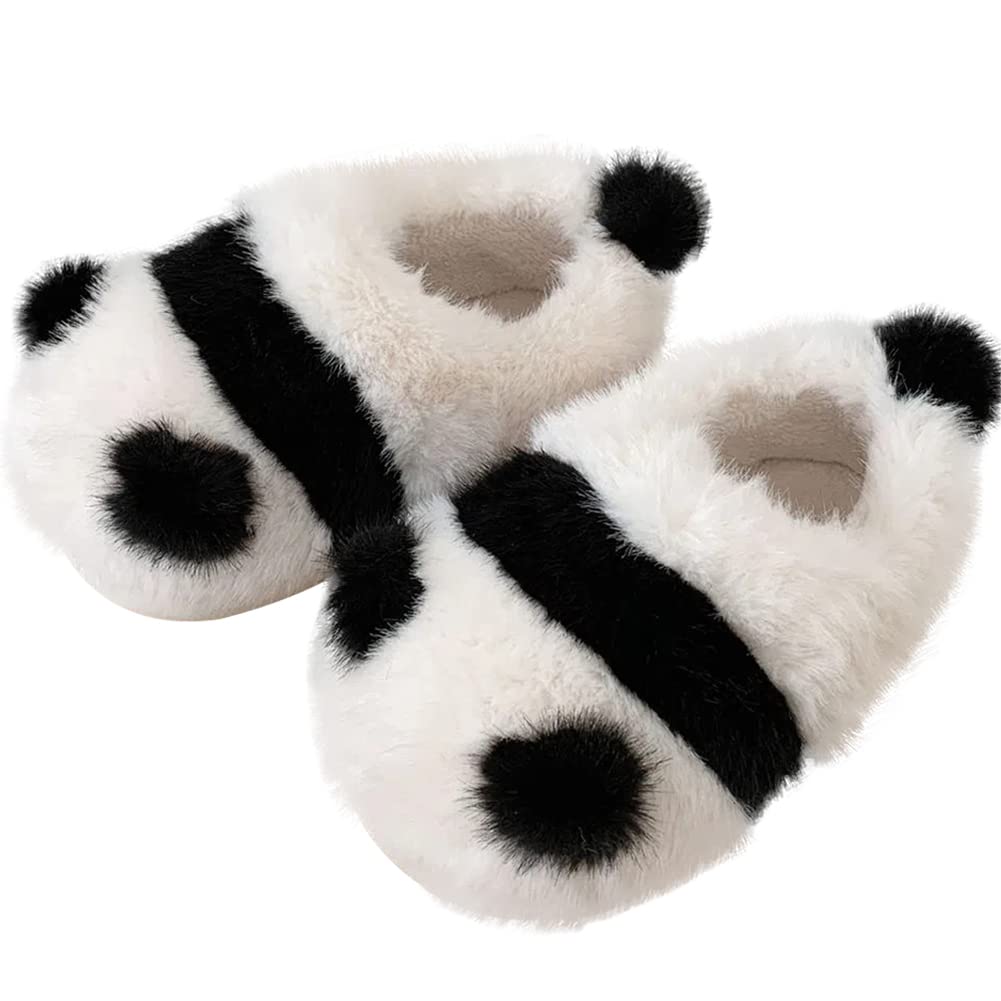 YUYAKESHI Cute Panda Winter Room and Comfortable for Indoor Use Sizes Non-Slip Shoes, Fluffy, Warm, Soft, (Ankle Wrap, 24-24.5cm)