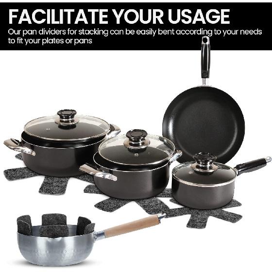 40 Pcs Pot and Pan Protectors 5 Different Sizes Cookware Protector Pot Dividers Stacking Separators Pads for Protecting and Separating Pans, Gray