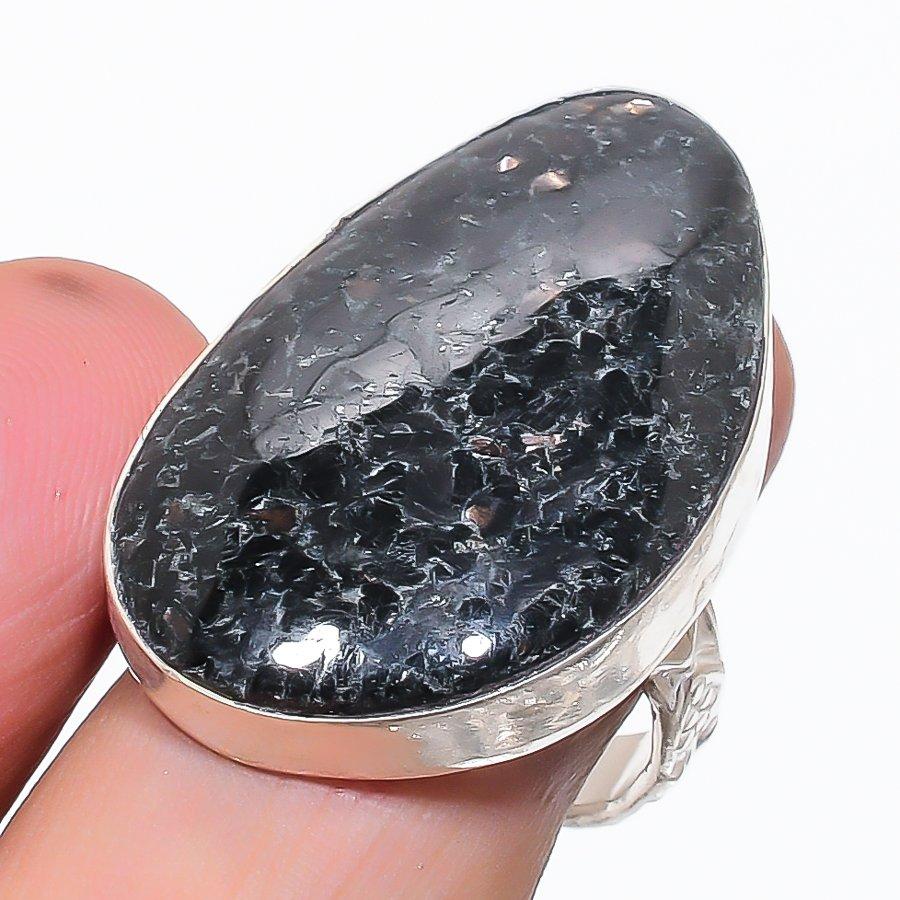 Natural Nuummite Gemstone Handmade 925 Sterling Silver Jewelry Ring Size 9 G0e15
