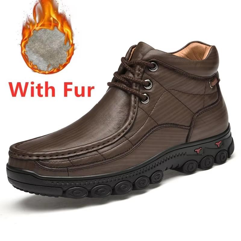 

Fashion New Genuine Leather Men Basic Boots Autumn Winter Man Booties Outdoor Vintage Brown Boots Non-Slip High Top Warm Snow Sneakers 38