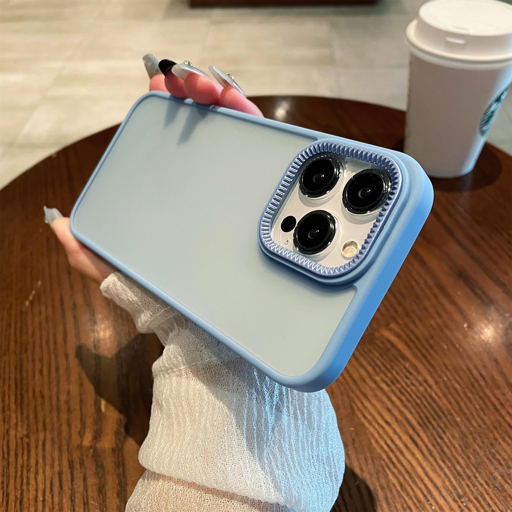 

For iPhone 15 Pro Case Gear Inspired Design PC+TPU Skin Touch Phone Cover Baby Blue