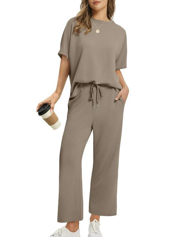 2025 Summer Women's Casual Set: Short-Sleeve Top & Wide-Leg Seven-Point Pants