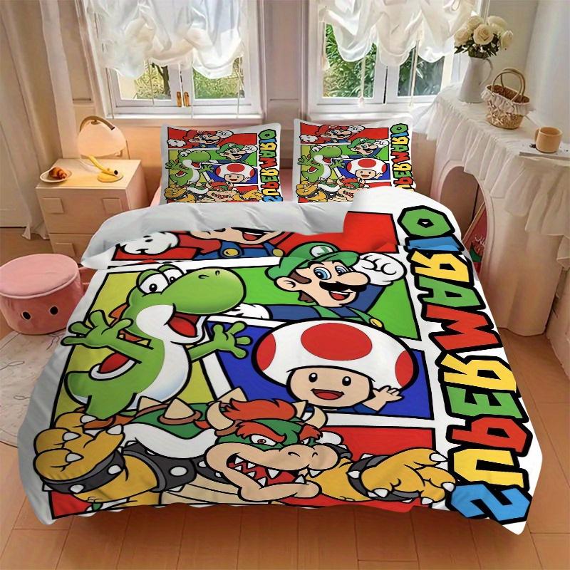 3pcs Super Mario Printed Quilt Set - Includes 1 Quilt Cover and 2 Pillowcases, Machine Washable - Suitable for All Seasons.F090