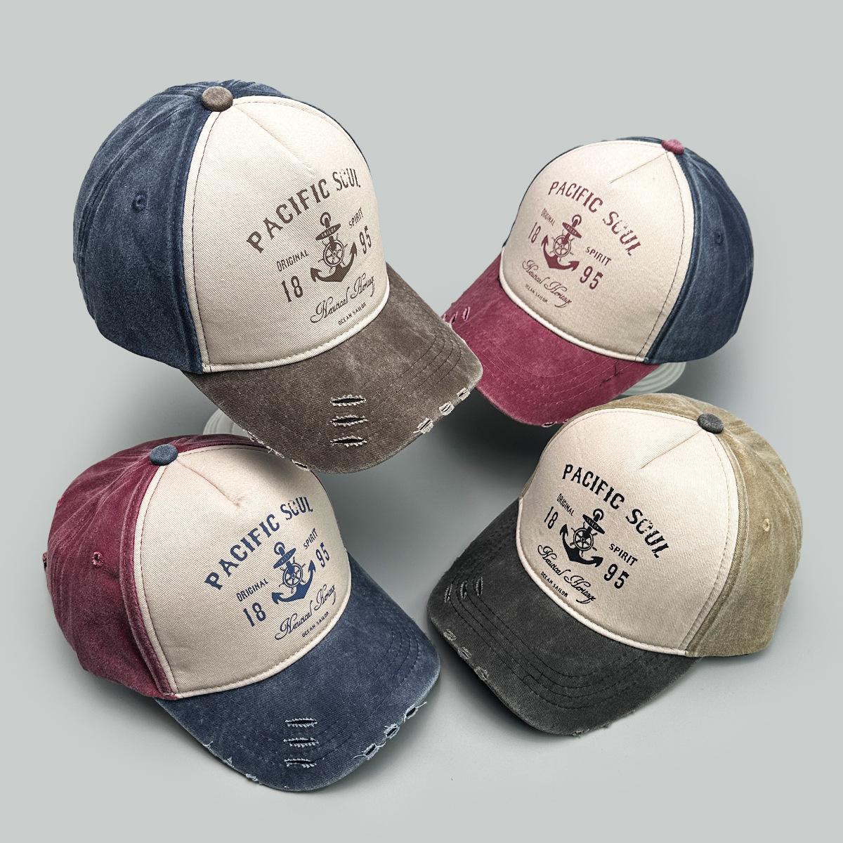 Charm Clothings Women's Blue/Purple Printed Anchor Letter Baseball Cap Men's And Hard Top Sunshade Contrasting Color Hole Wind Personalized Cap 52-60Cm