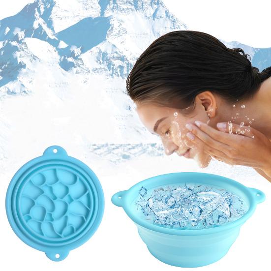 Foldable Ice Bowl Silicone Facial Ice Bath with Built-In Ice Tray Collapsible Face Ice Mold Shrinks Pores Acne Relief for Cold Plunge Skincare