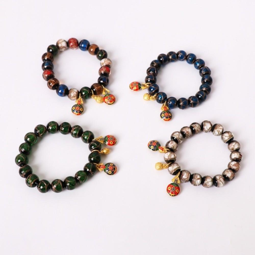 Glass Material Incense Gray Bracelet Colorful Design Family of Three Colored Glaze Bracelet Ethnic Style Multi-Treasure Bracelet