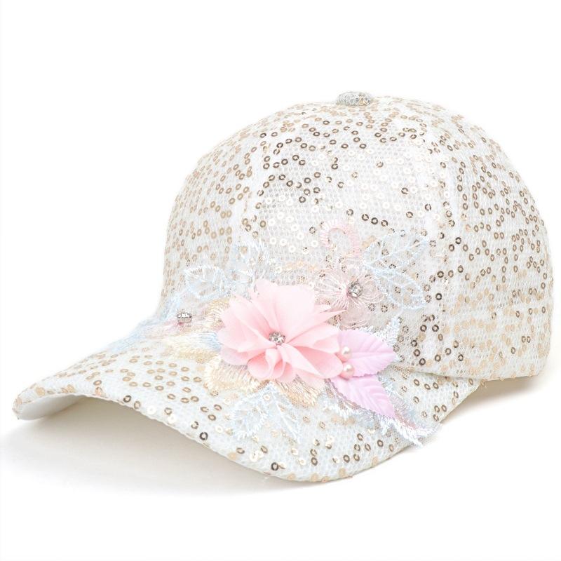 

Элегантная бейсболка с цветочной вышивкой для женщин, дышащая летняя шляпа от солнца, украшенная пайетками, головной убор для повседневного ношения, путешествий и занятий спортом Adjustable