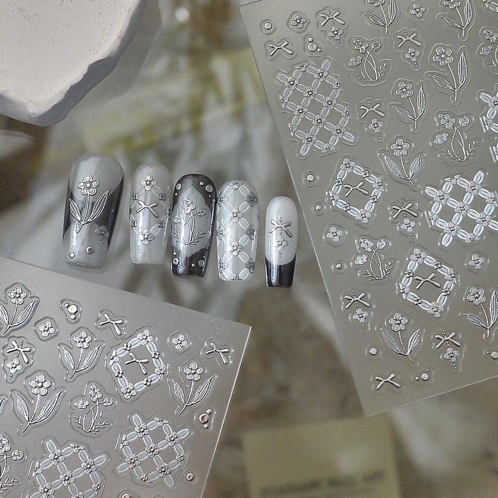 Nail Art Silver Retro Tulip Flower Stickers