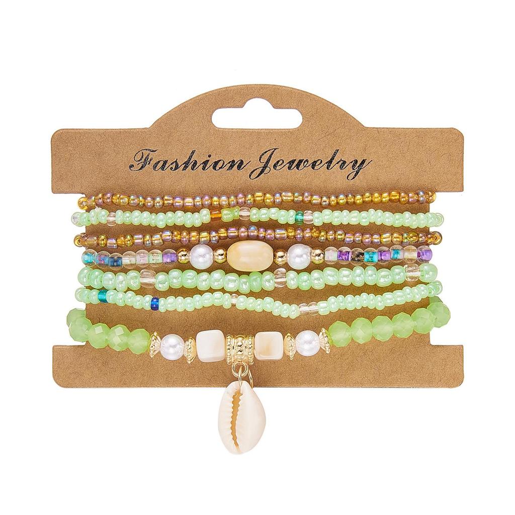 Bohemian Seashell & Rice Bead Bracelet Set for Beach, Vacation, Party 